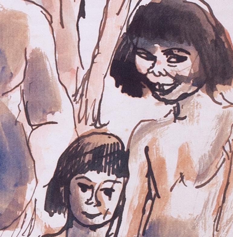 Augustus Edwin John Original-Aquarellzeichnung einer Höhle  Menschen, Briten im Angebot 4