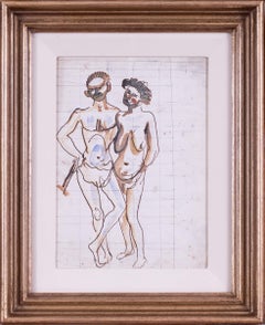 Augustus Edwin John dibujo original en acuarela firmado de cueva  gente, británicos