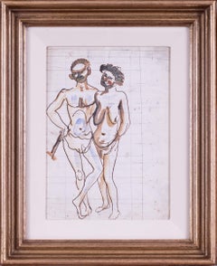 Augustus Edwin John signed original watercolour drawing of cave  people, British