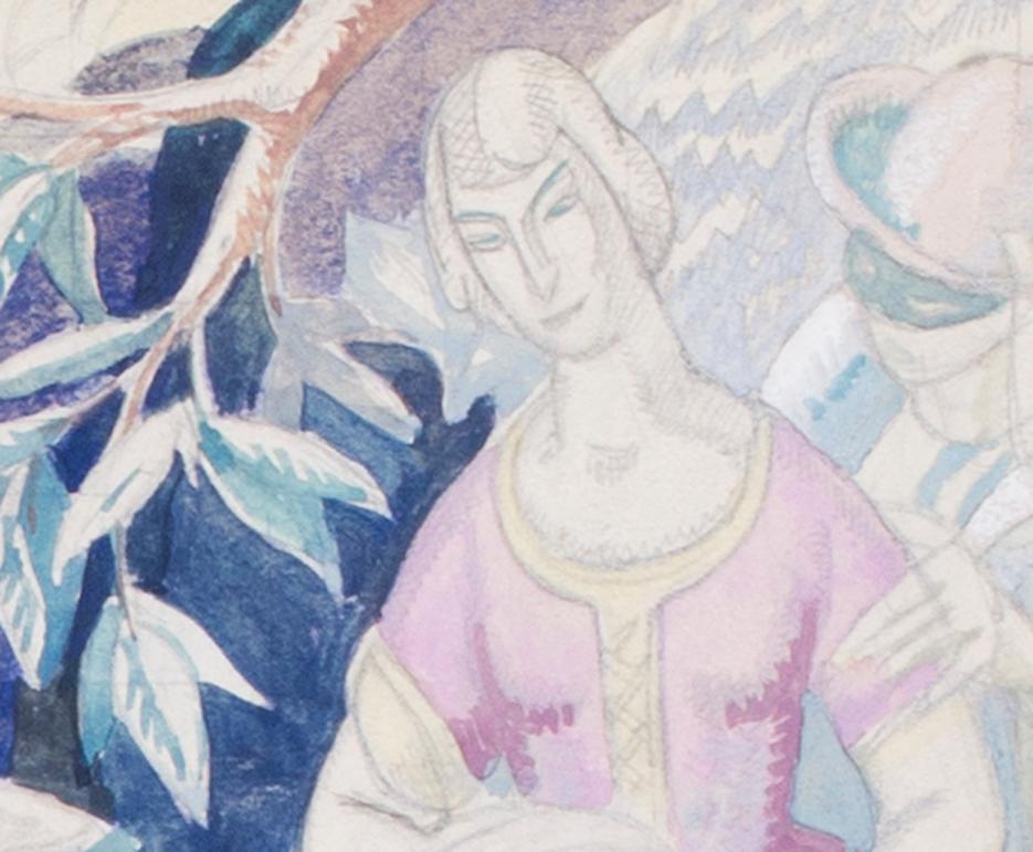 Walpole Champneys (Brite, 1879 - 1961)
Ein musikalische Idylle; und Die Maskierte Kugel (ein Paar)
Ersteres signiert und datiert 'W.CHAMPNEYS /.28.'.
Bleistift, Aquarell und Gouache auf Papier
Ersteres: 8,1/2 x 9,1/4 Zoll (21,5 x 23,3 cm);