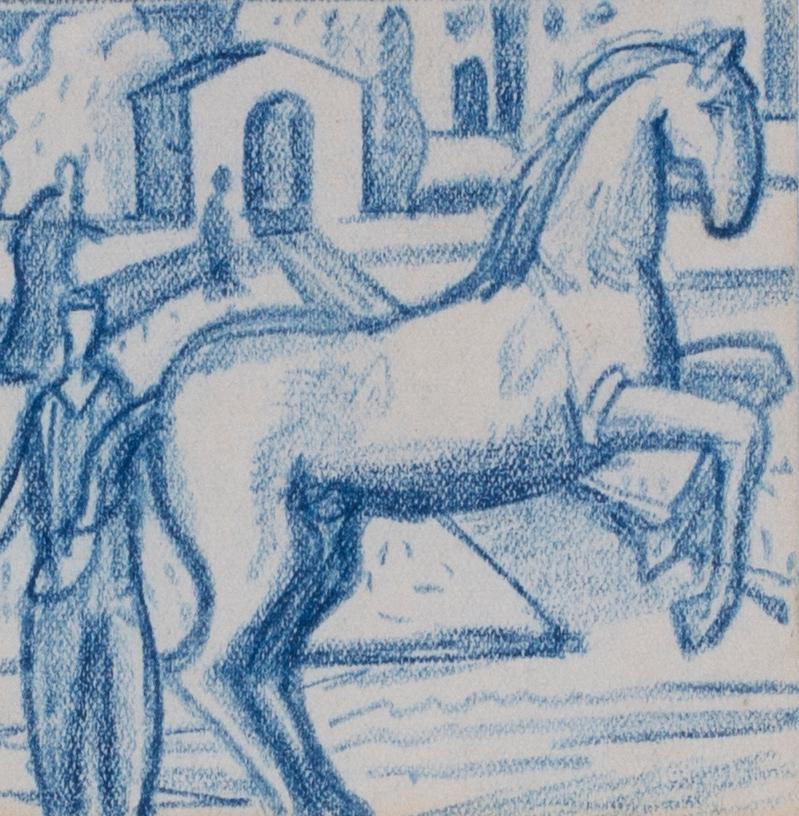 A set of six blue crayon vignettes possibly designs for later illustrations - Art by Walpole Champneys