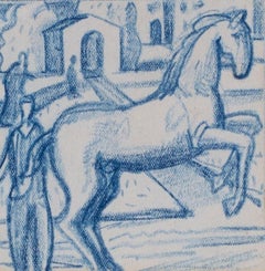 A set of six blue crayon vignettes possibly designs for later illustrations