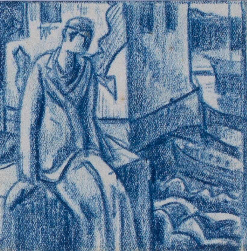 A set of six blue crayon vignettes possibly designs for later illustrations - Art Deco Art by Walpole Champneys