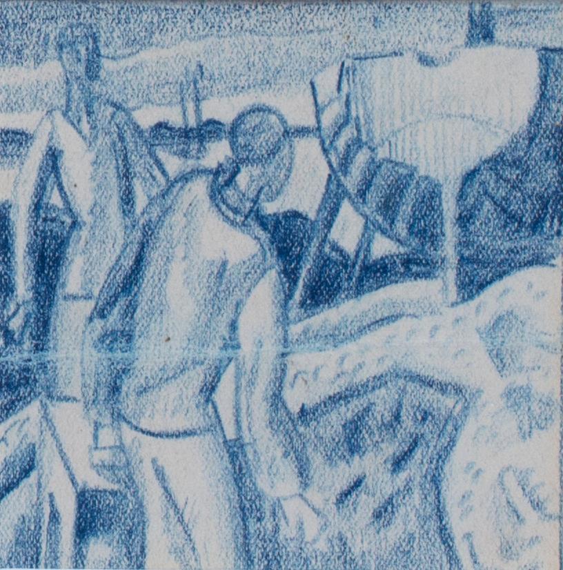 A set of six blue crayon vignettes possibly designs for later illustrations For Sale 1