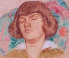 Pastel 1916 portrait of 'Zoum', the artist's daughter sleeping by Eeckhoudt