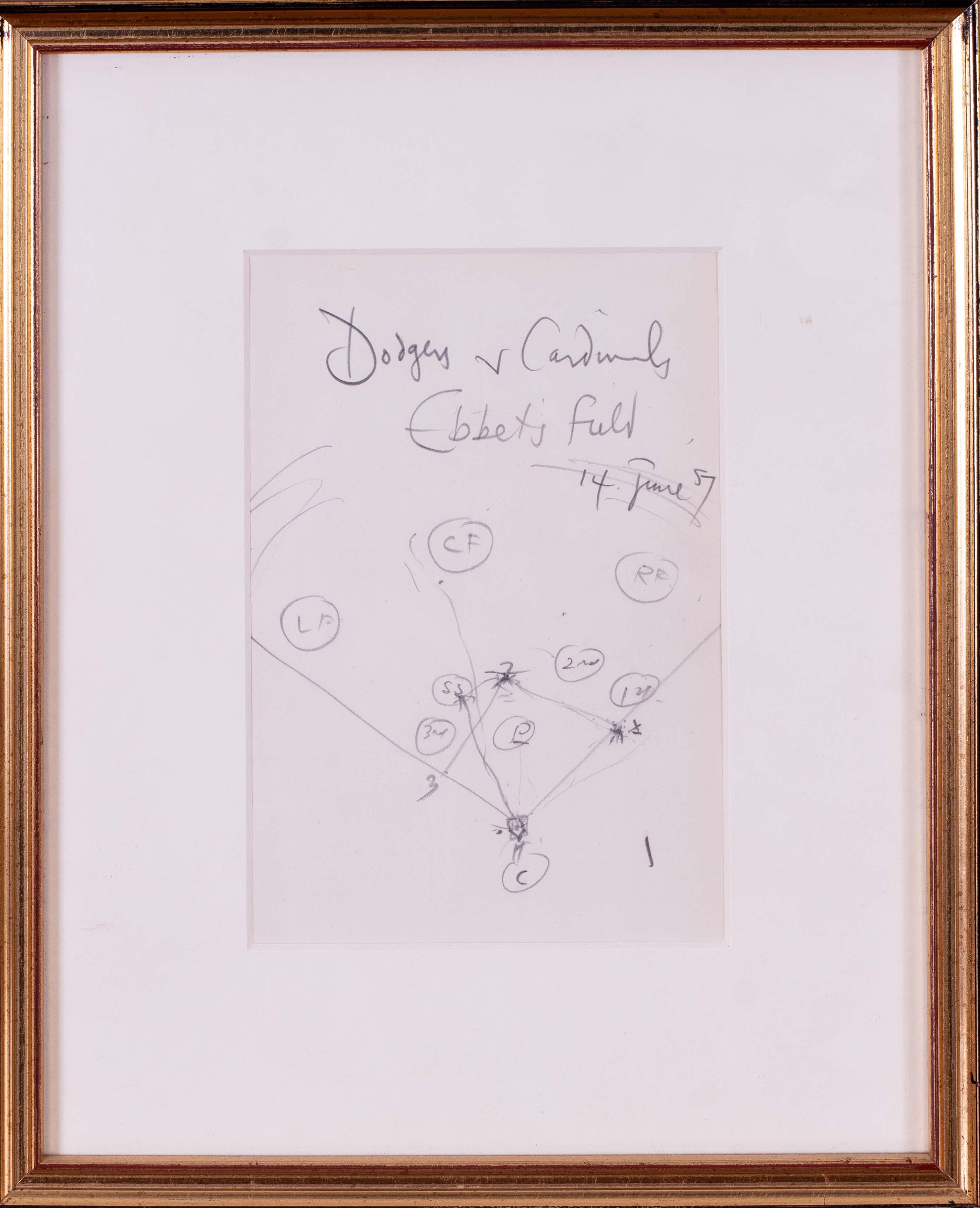 Pichet, Dodger Catcher et positions du terrain de baseball, 3 dessins de Ronald Searl - Moderne Art par Ronald Searle