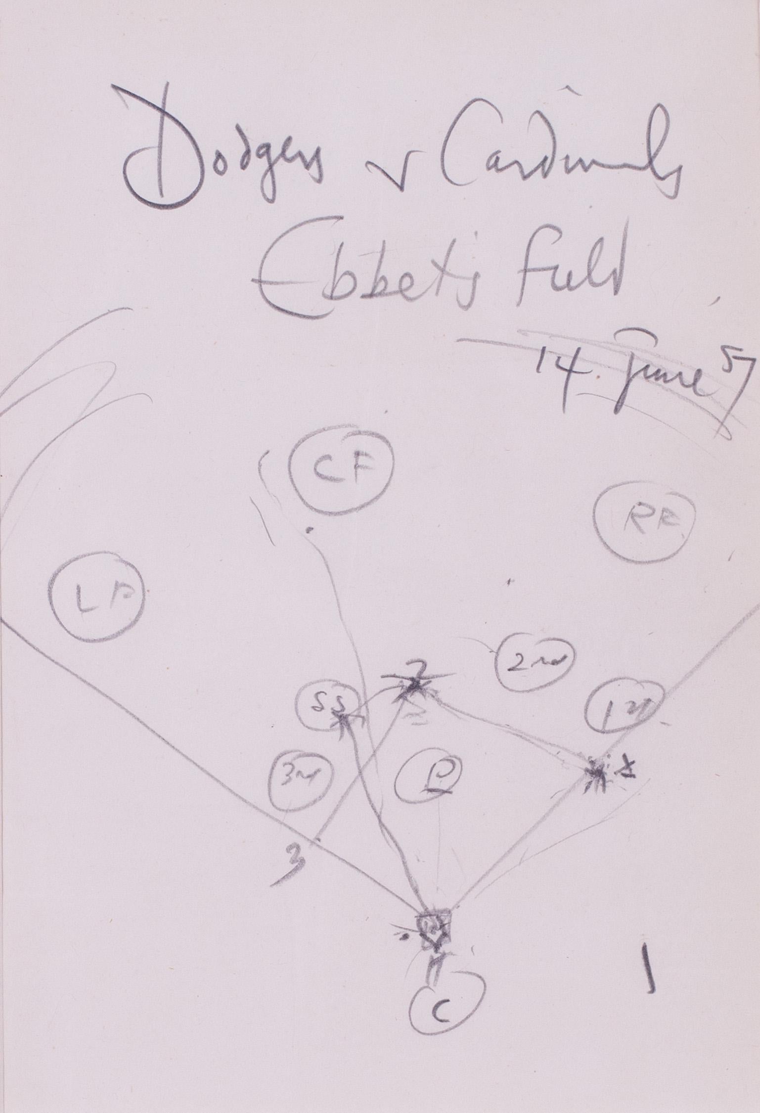 Pichet, Dodger Catcher et positions du terrain de baseball, 3 dessins de Ronald Searl - Gris Figurative Art par Ronald Searle