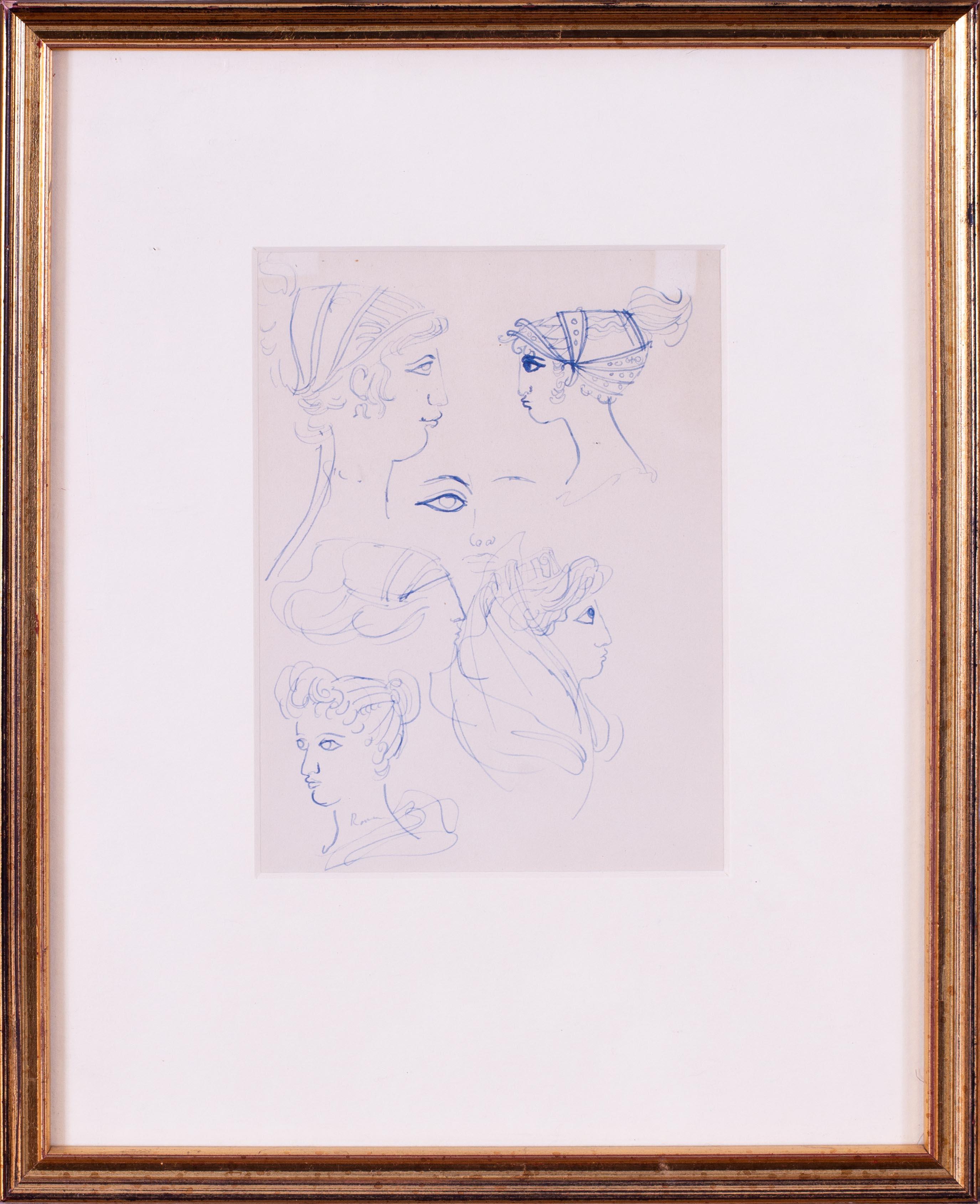 Ronald Searle, CBE HRWS (British, 1920 – 2011)
Studies for Dynamene
(Taken from a sketchbook of preliminary drawings for ‘A Phoenix Too Frequent’ a comedy by Christopher Fry, 1959)
Ink pen
6.3/4 x 4.3/4 in. (17.3 x 12.2 cm)


