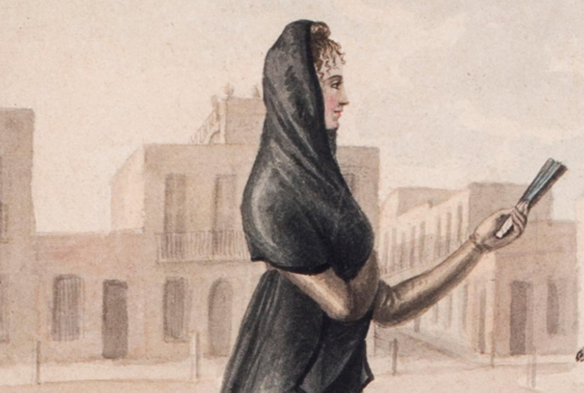 Spanish early 19th Century watercolour of women at the market - Romantic Art by Unknown