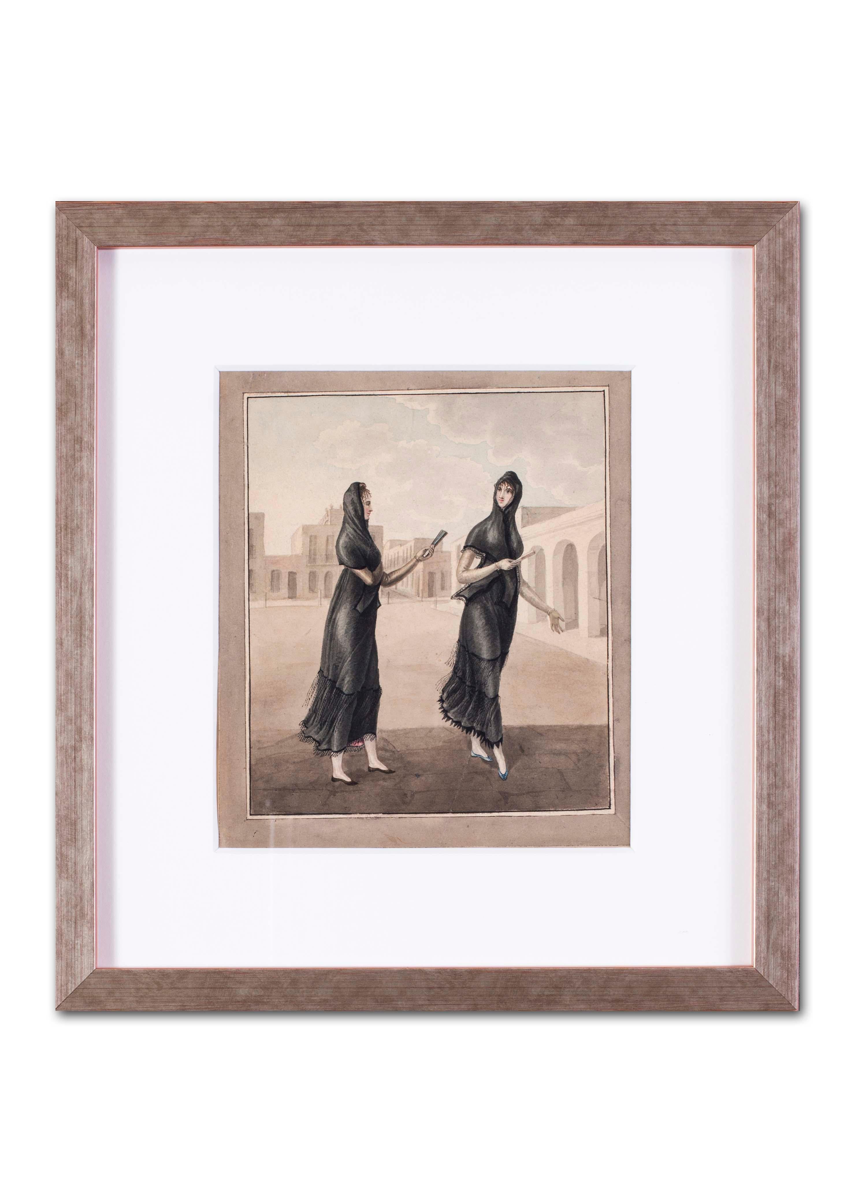 Spanish early 19th Century watercolour of women at the market 1