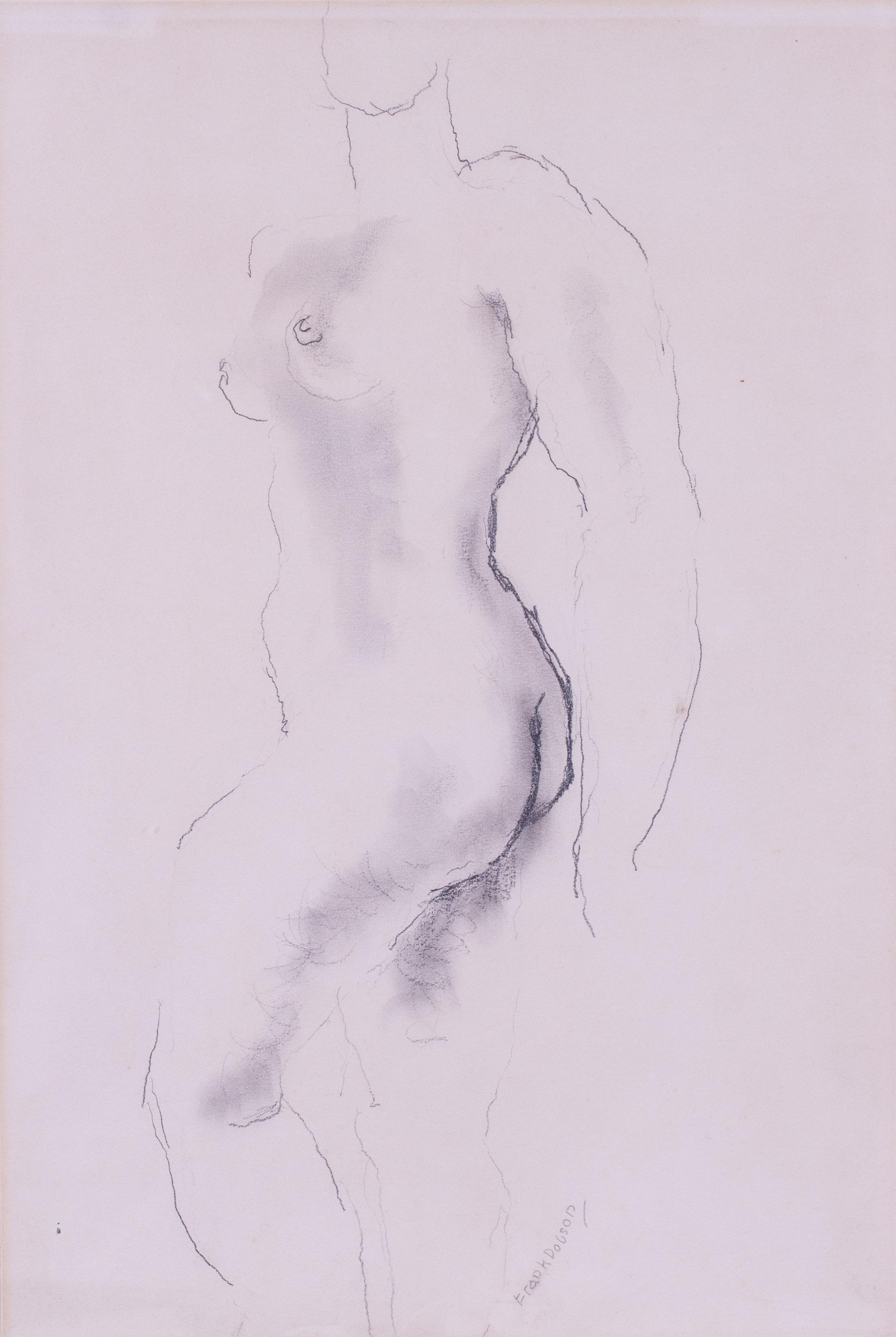 Black crayon drawing of a nude by Modern British artist Frank Dobson For Sale 1