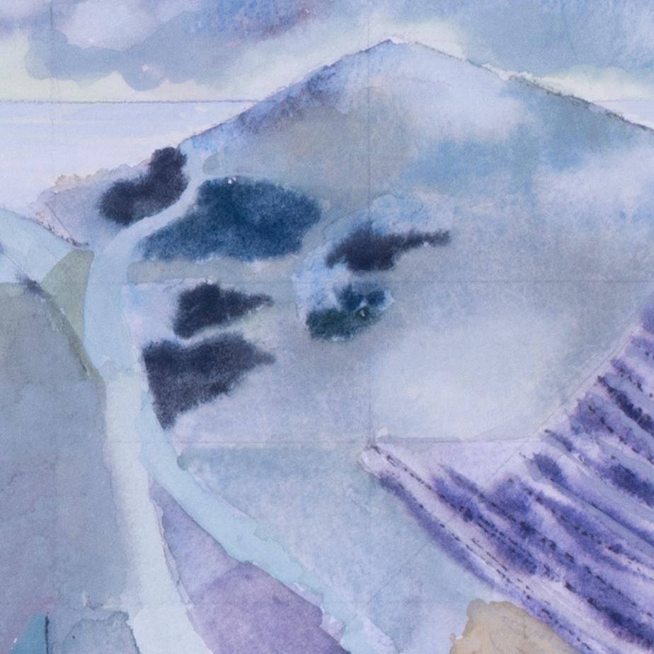 Coastal Hill Fort, gouache sur papier de l'artiste britannique Rachel Fenner en vente 1