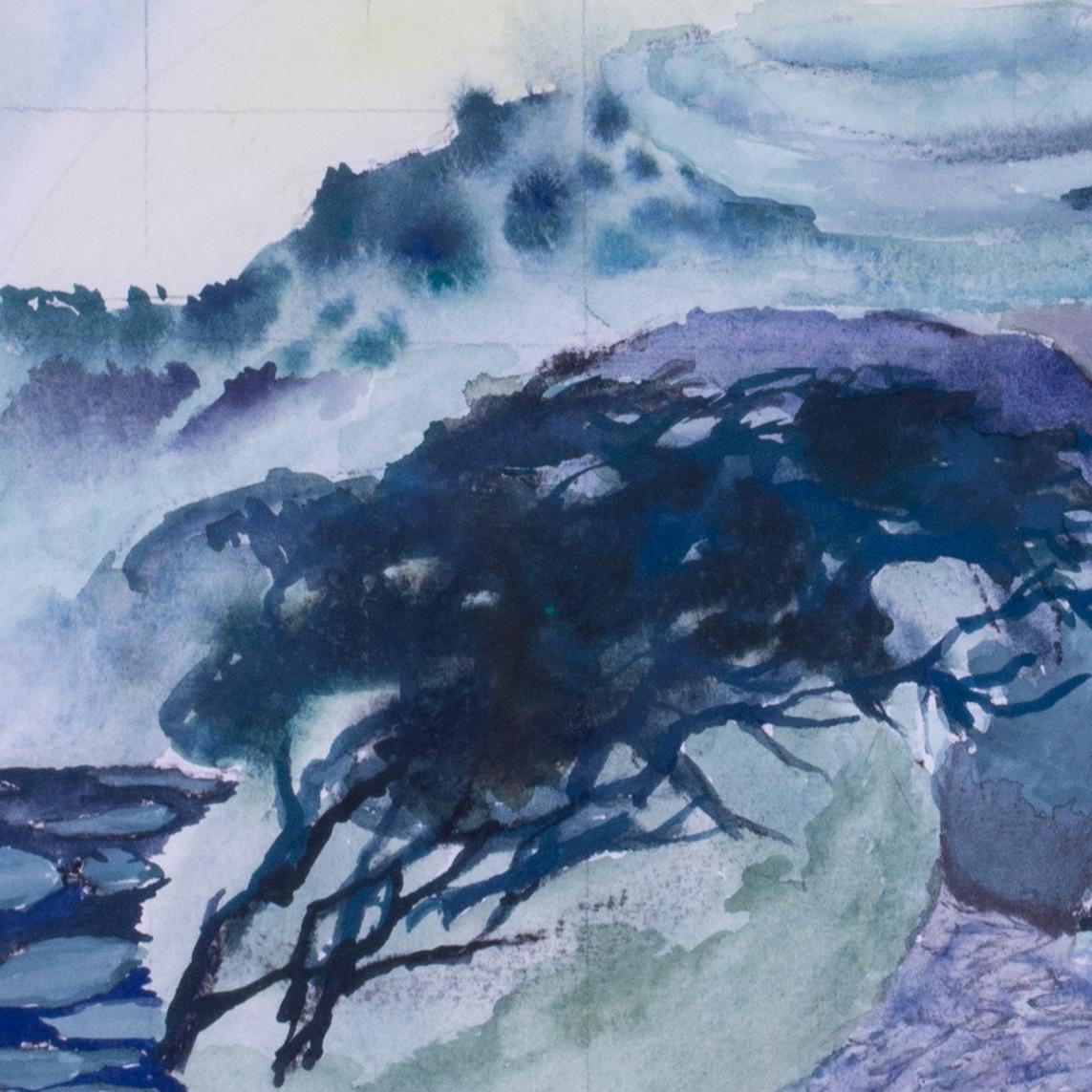 Coastal Hill Fort, gouache sur papier de l'artiste britannique Rachel Fenner en vente 2