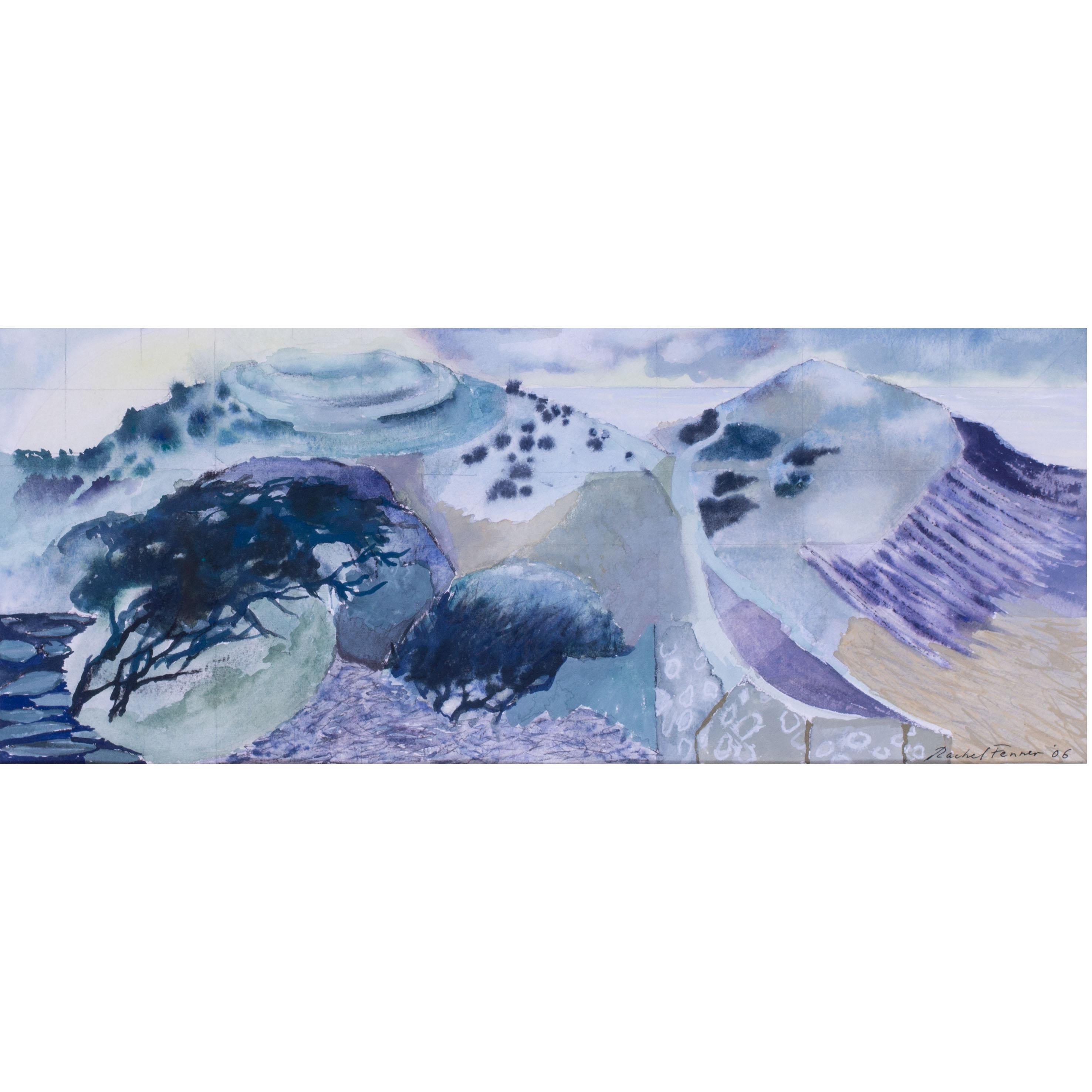 Coastal Hill Fort, gouache sur papier de l'artiste britannique Rachel Fenner en vente 5