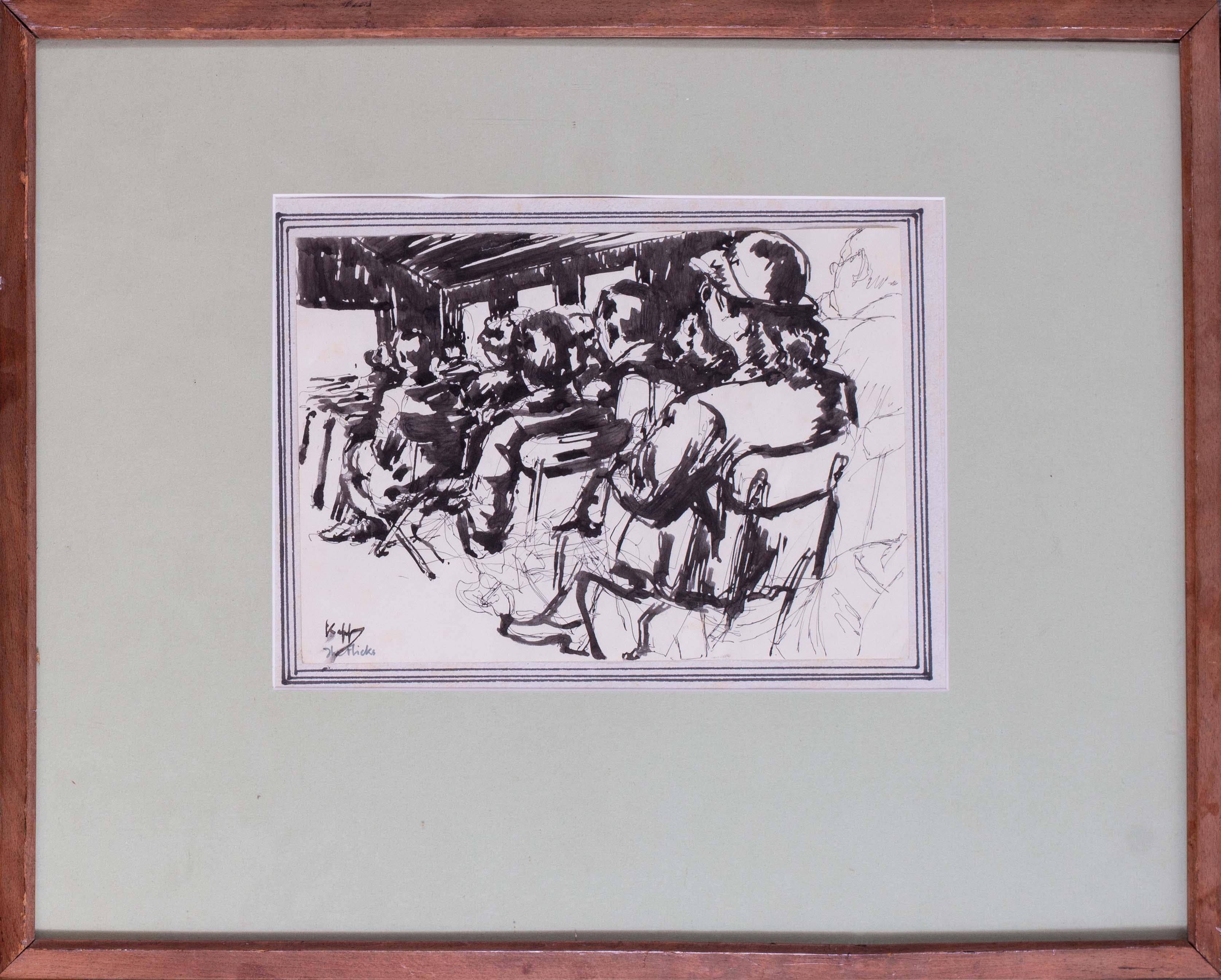 Edmond Xavier Kapp Figurative Art – Mid Century Modern British 'The Flicks' von dem deutsch-britischen Illustrator Kapp