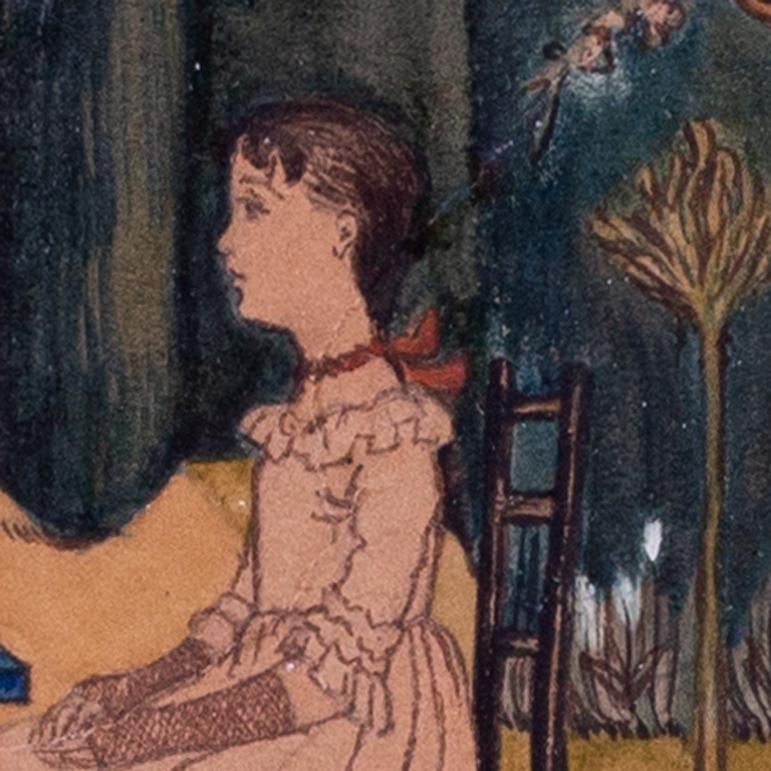 Ein Paar Original-Aquarellkunstwerke von Kate Greenaway „Under the Window“, 1879 im Angebot 3