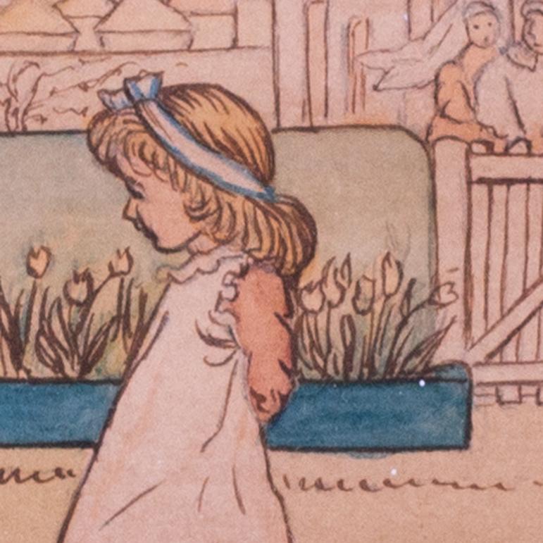 Ein Paar Original-Aquarellkunstwerke von Kate Greenaway „Under the Window“, 1879 im Angebot 8