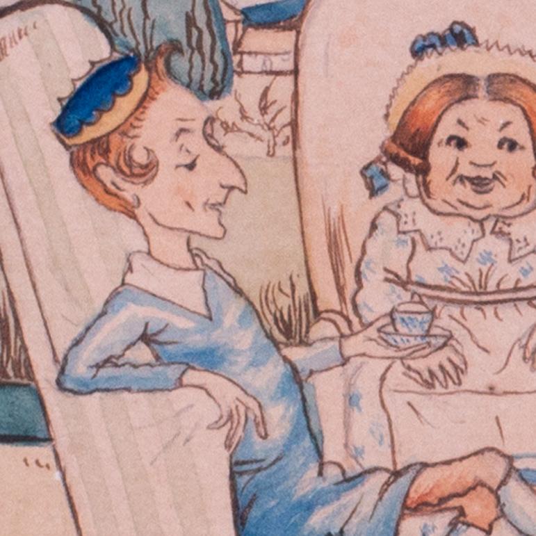 Ein Paar Original-Aquarellkunstwerke von Kate Greenaway „Under the Window“, 1879 im Angebot 9
