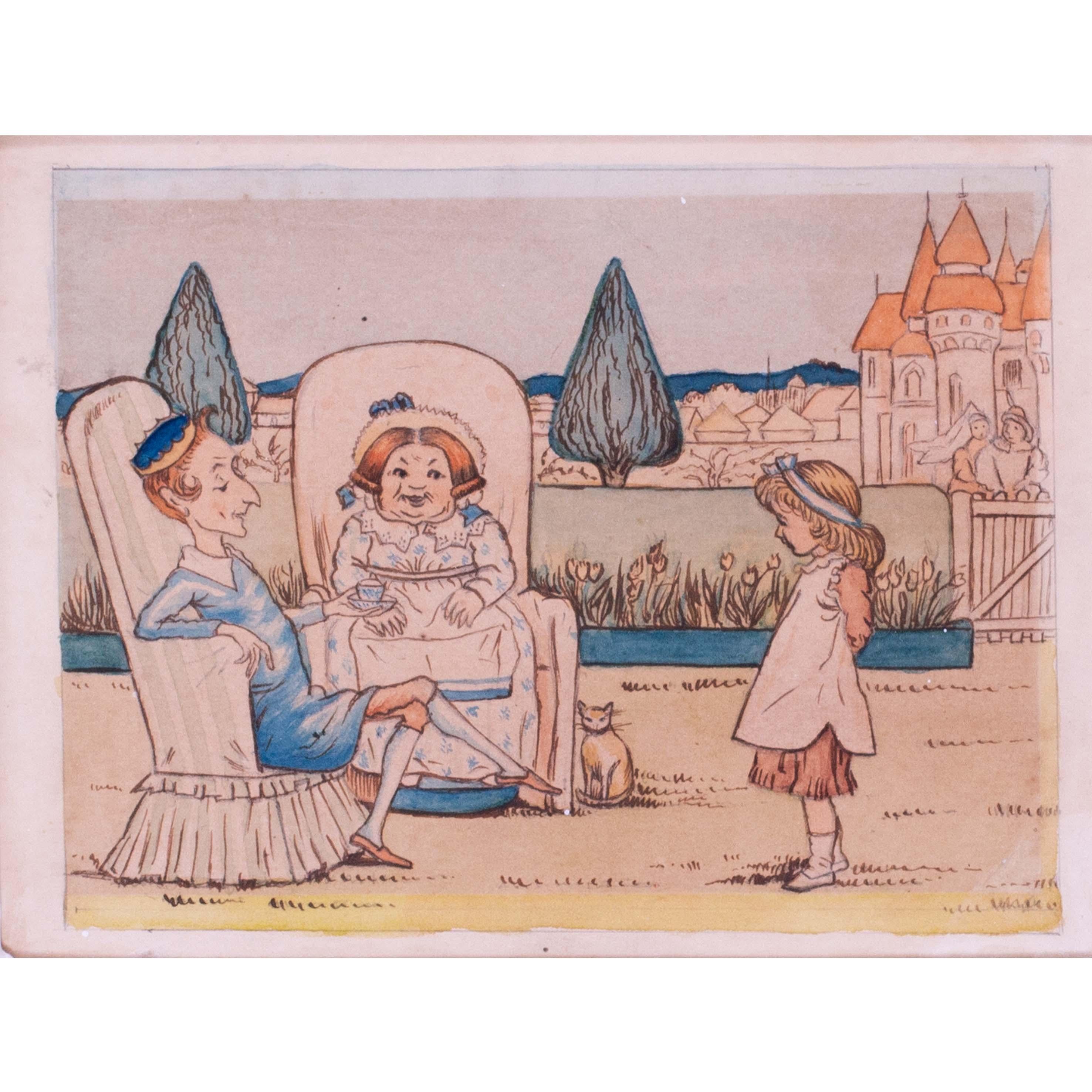 Ein Paar Original-Aquarellkunstwerke von Kate Greenaway „Under the Window“, 1879 im Angebot 7