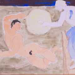 Duncan Grant original 1954 watercolour 'Hero and Leander', signed with initials