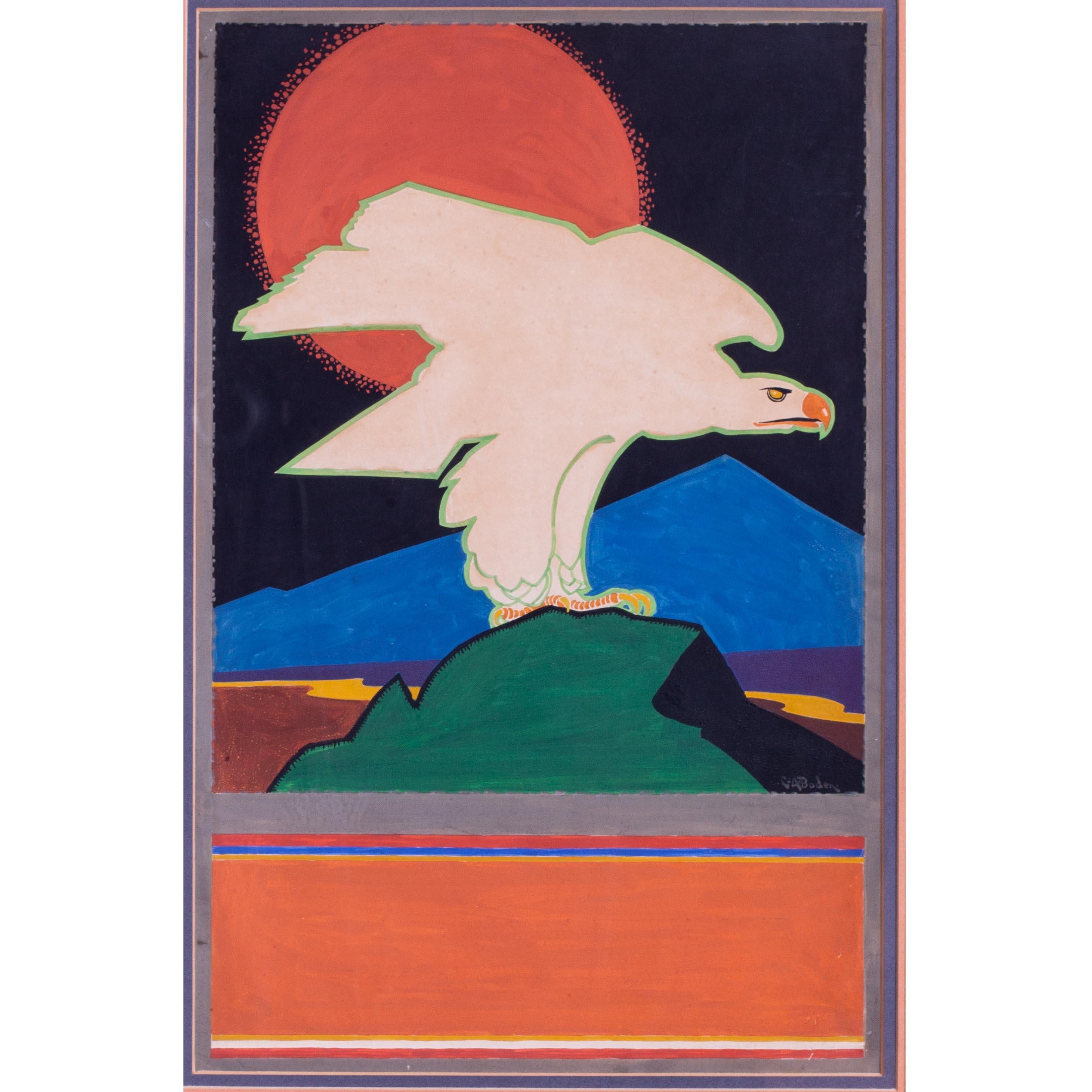 British, graphic gouache painting of an eagle by George Alfred Boden, early 20th For Sale 1