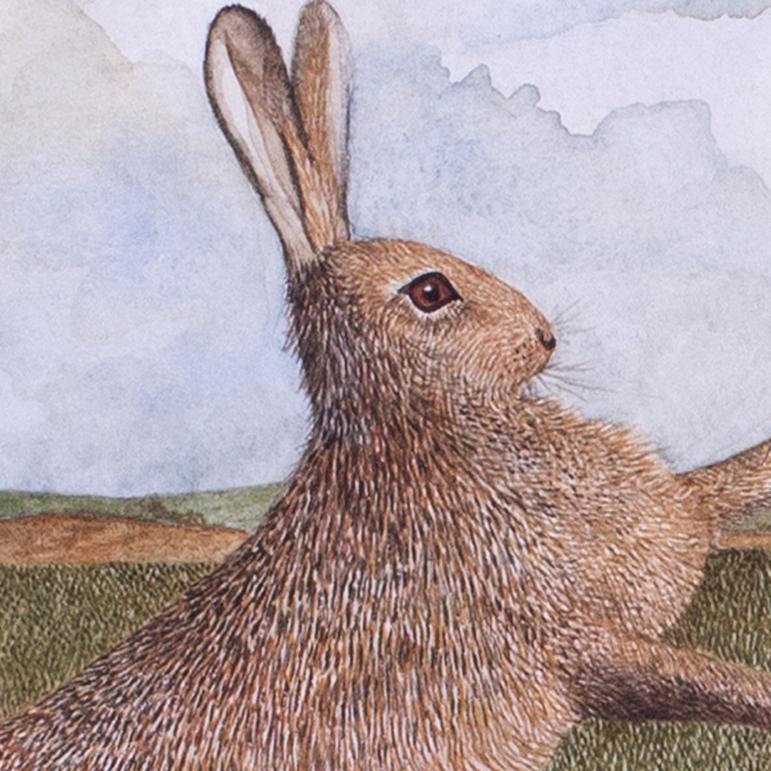 Aquarelle britannique du 20e siècle ou March Hares de Shirley Smithers en vente 3