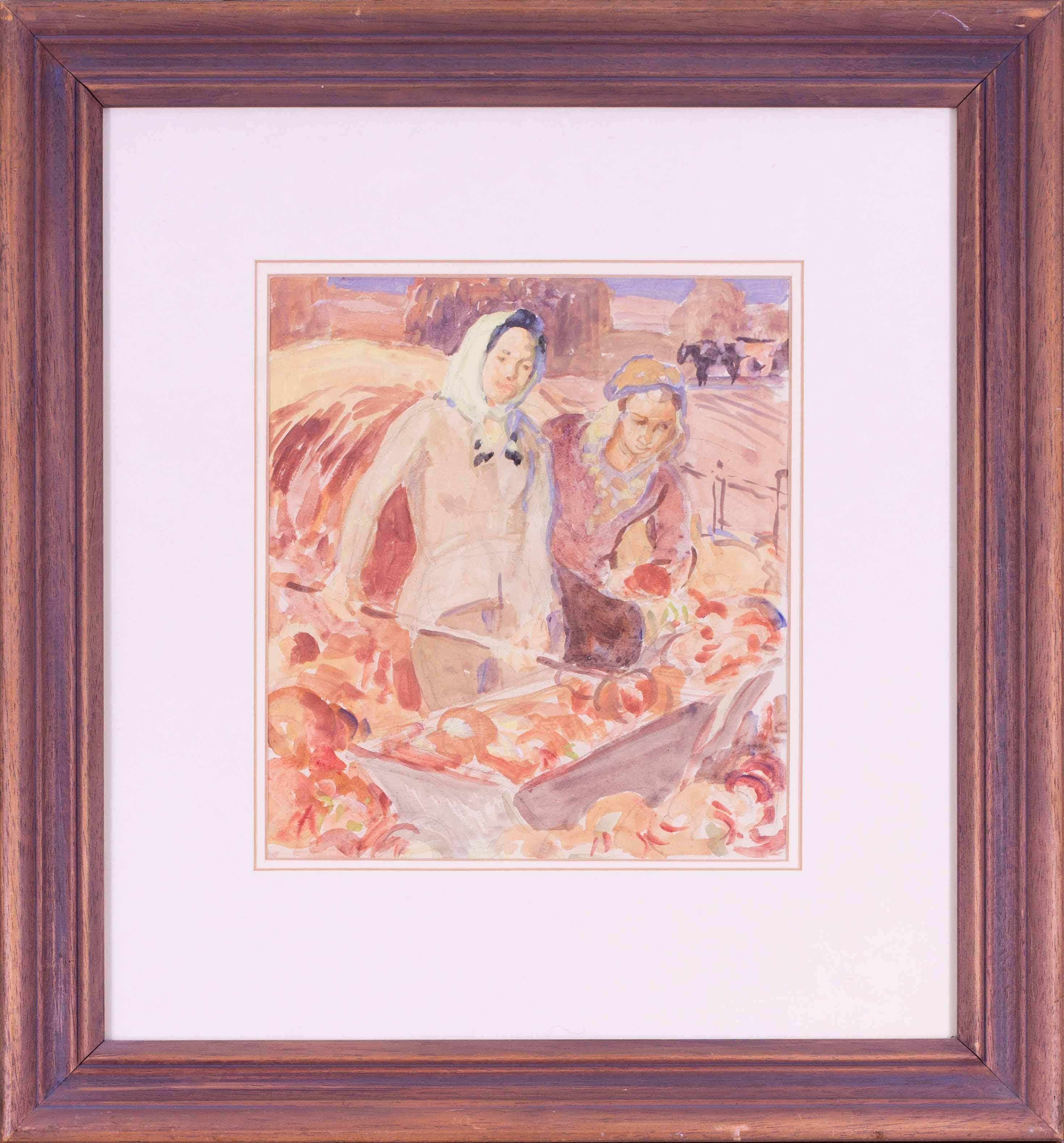 Set di 4 acquerelli, metà del XX secolo, di Harold Dearden, aiutanti di fattoria in vendita 1