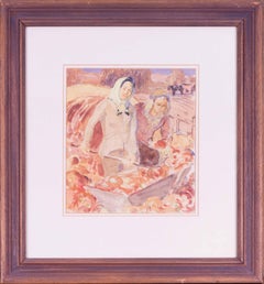 Set von 4 Aquarellen, Britisch, Mitte des 20. Jahrhunderts, von Harold Dearden, Bauernhelfer