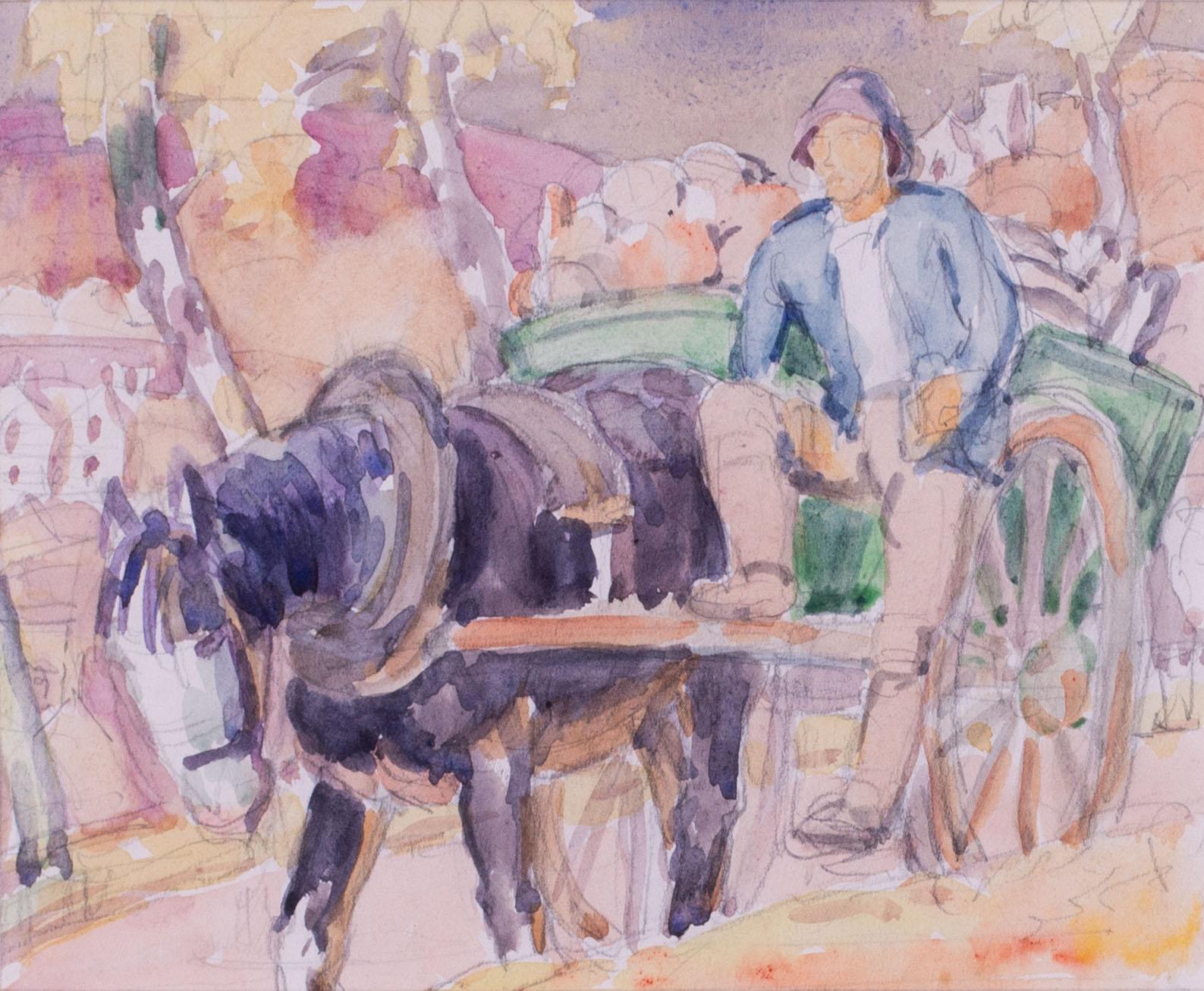Set di 4 acquerelli, metà del XX secolo, di Harold Dearden, aiutanti di fattoria in vendita 8