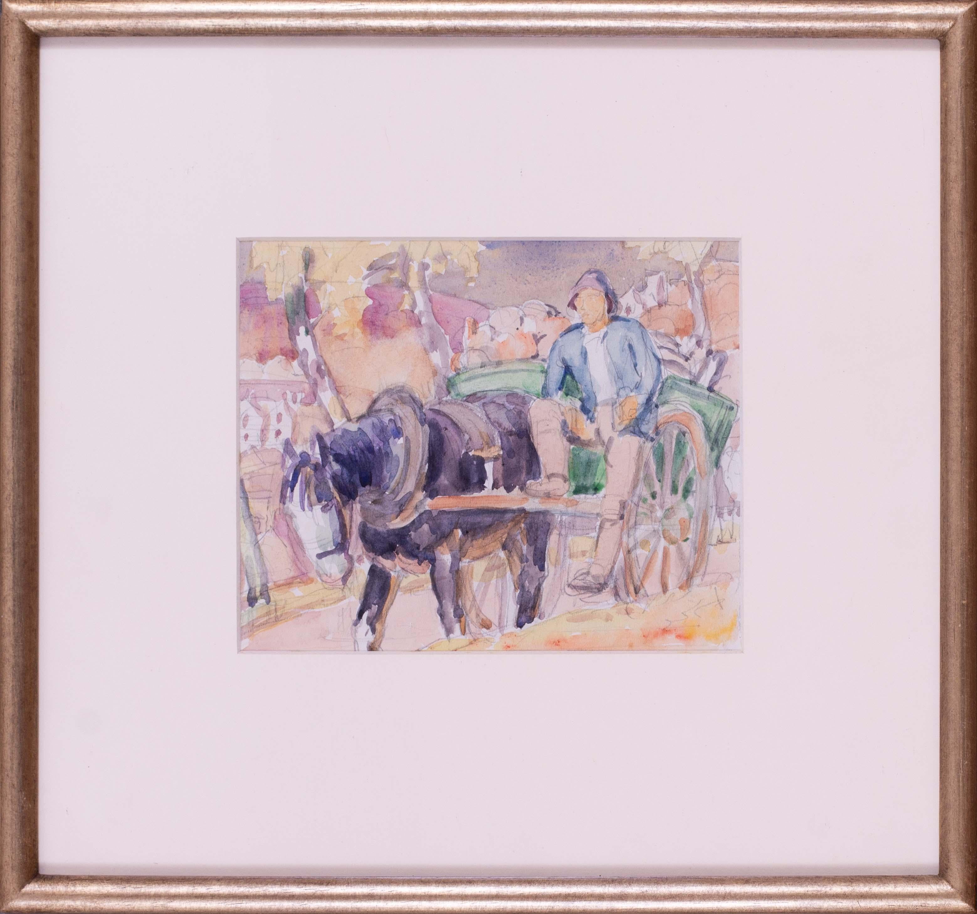 Set di 4 acquerelli, metà del XX secolo, di Harold Dearden, aiutanti di fattoria in vendita 7