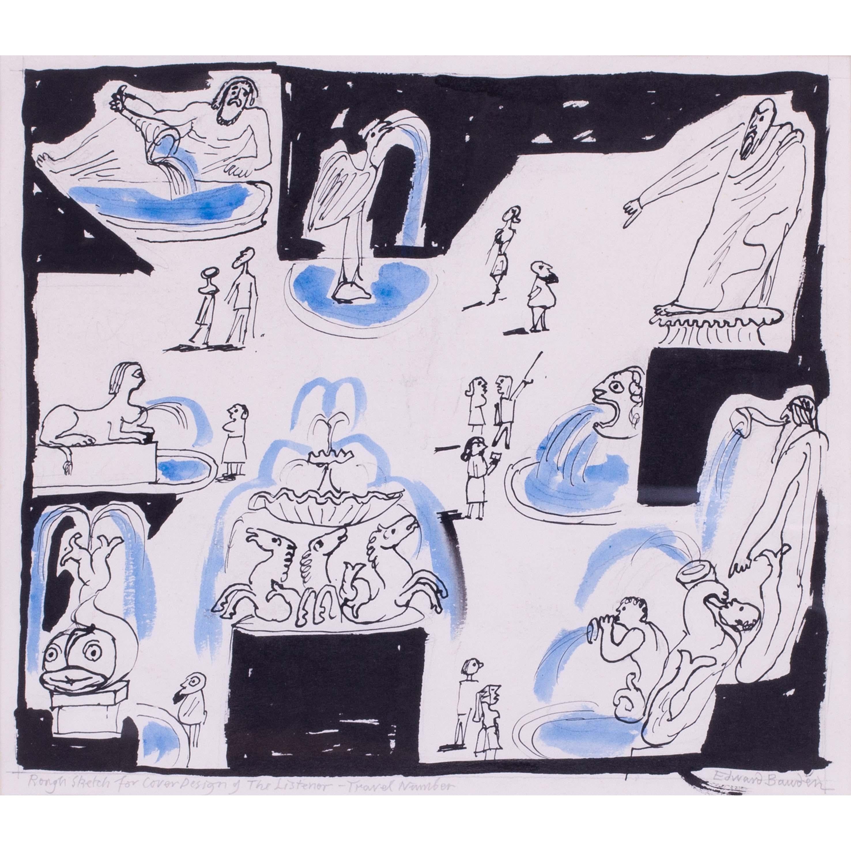 Edward Bawden Design des Zuhörers, Tinte auf Papier, britischer Maler, Illustrator im Angebot 1