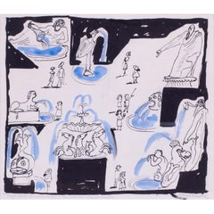 Edward Bawden design of the listener, ink on paper, British painter, illustrator