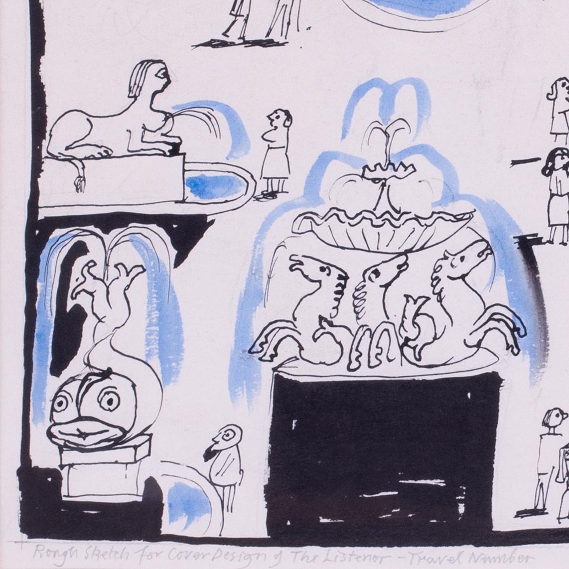 Edward Bawden Design des Zuhörers, Tinte auf Papier, britischer Maler, Illustrator im Angebot 4