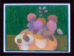 Estudio al pastel Modern British de hortensias y bodegón de frutas de Bernard Myers