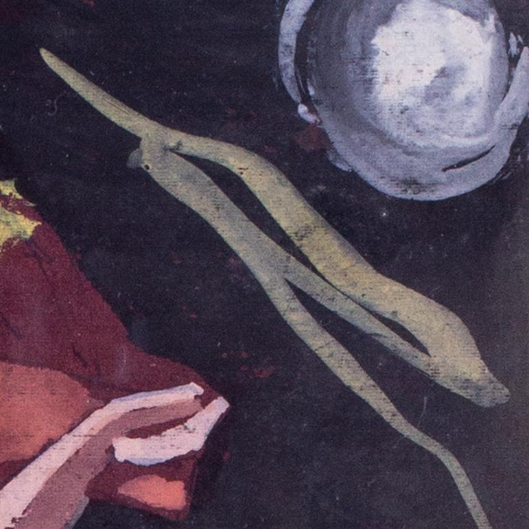 Aquarelle expressive britannique du milieu du siècle 