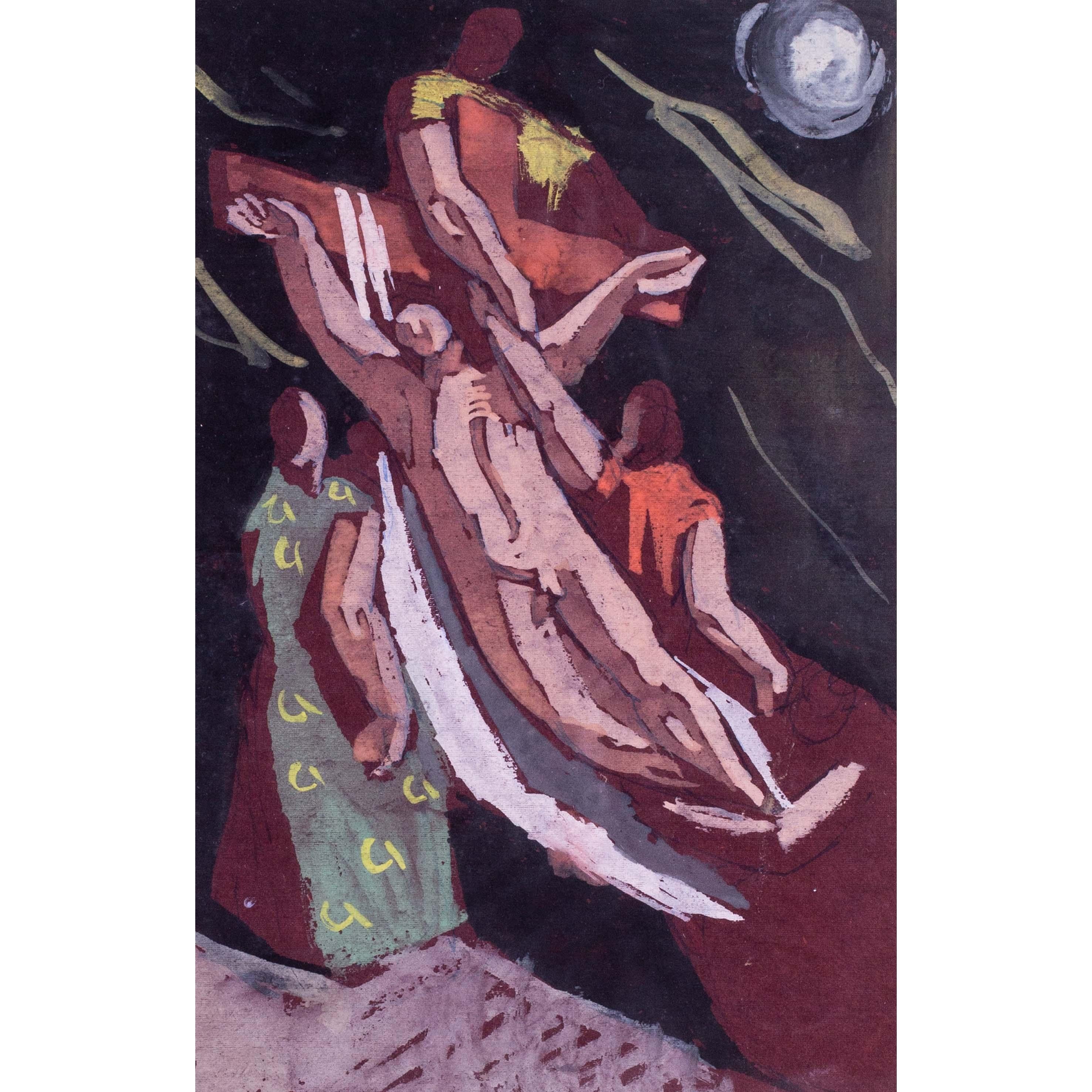 Aquarelle expressive britannique du milieu du siècle 