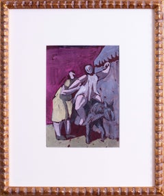 Britisches expressives Aquarell aus der Mitte des Jahrhunderts "Die Flucht nach Ägypten" von Basil Townes