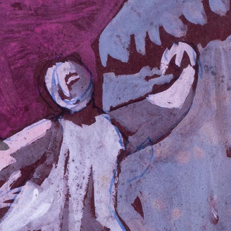 Britisches expressives Aquarell aus der Mitte des Jahrhunderts 