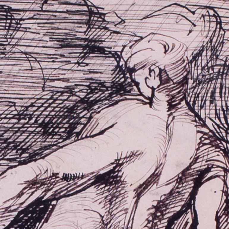 Aquarelle expressive britannique du milieu du siècle 