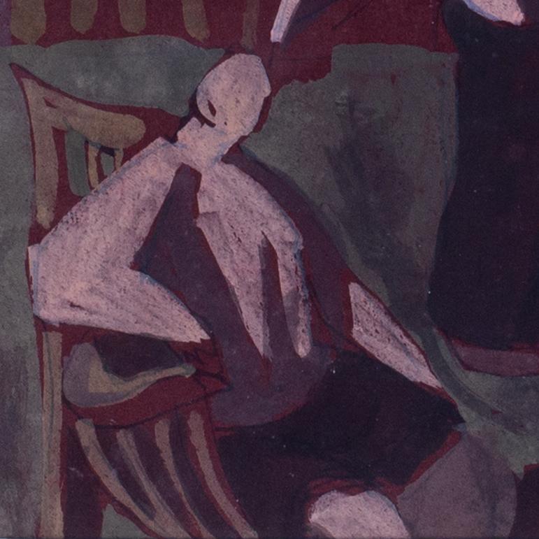 Gouache expressive britannique du milieu du siècle 