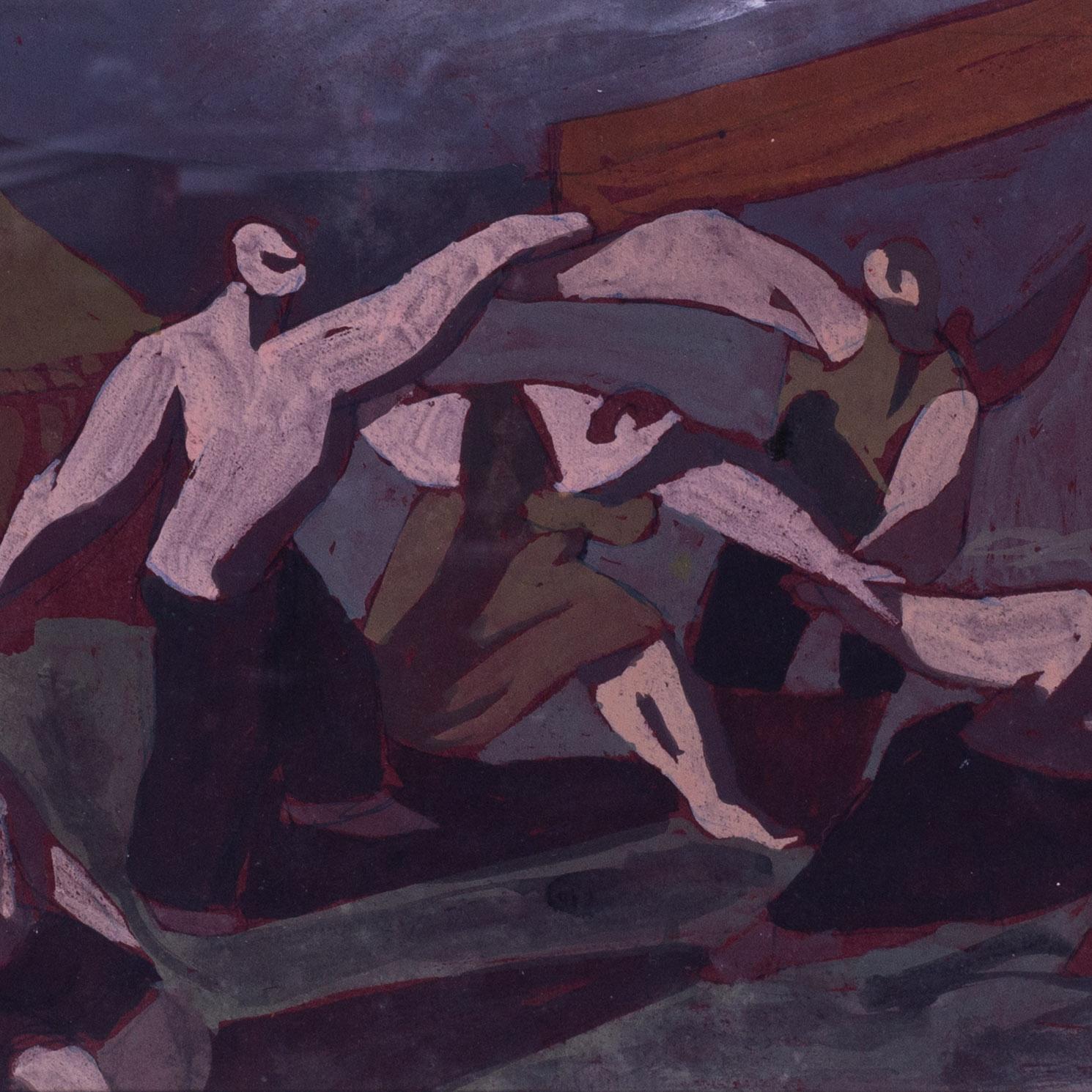 Gouache expressive britannique du milieu du siècle 