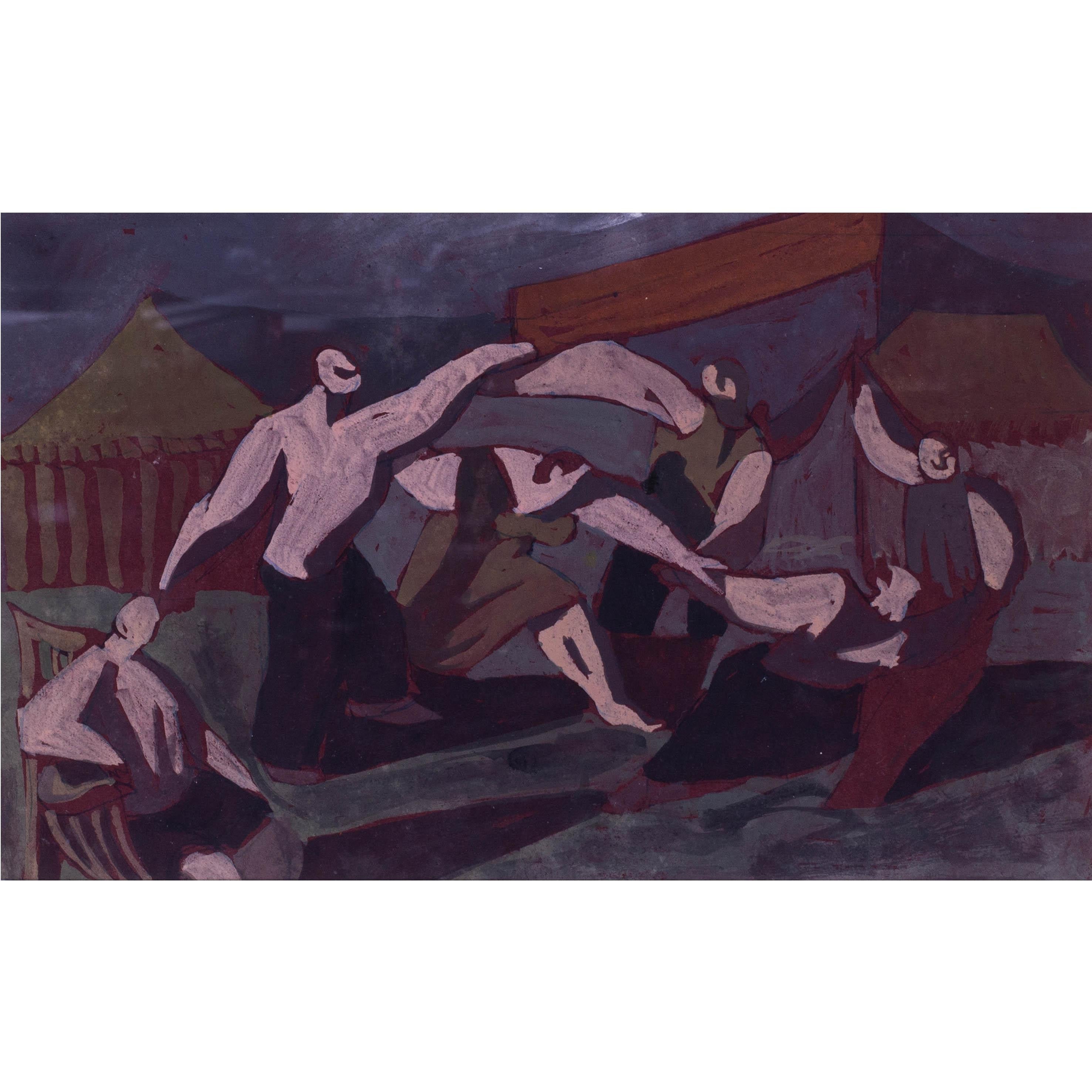 Gouache expressive britannique du milieu du siècle 
