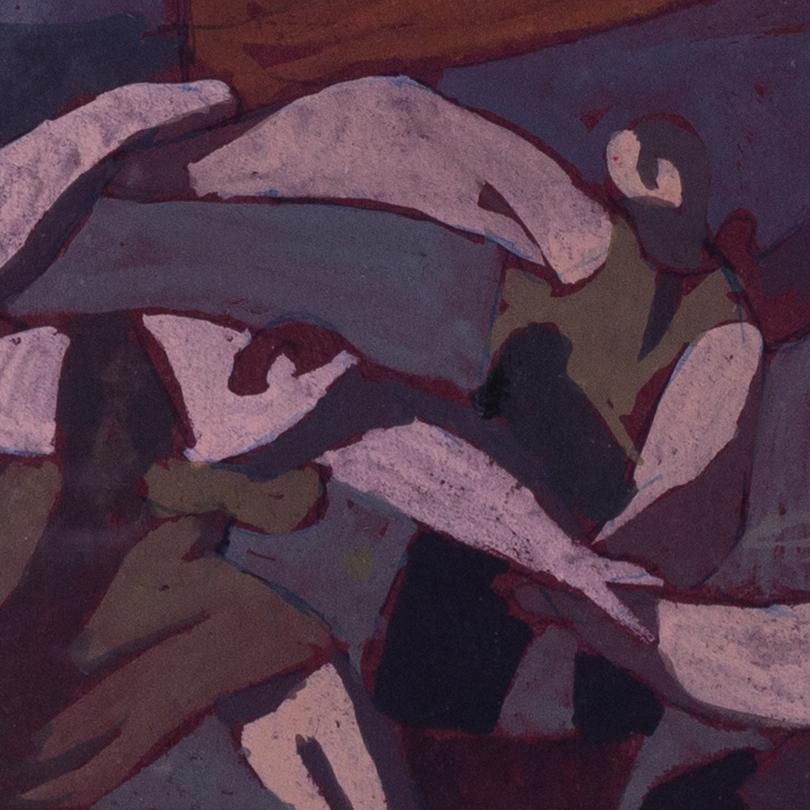 Gouache expressive britannique du milieu du siècle 