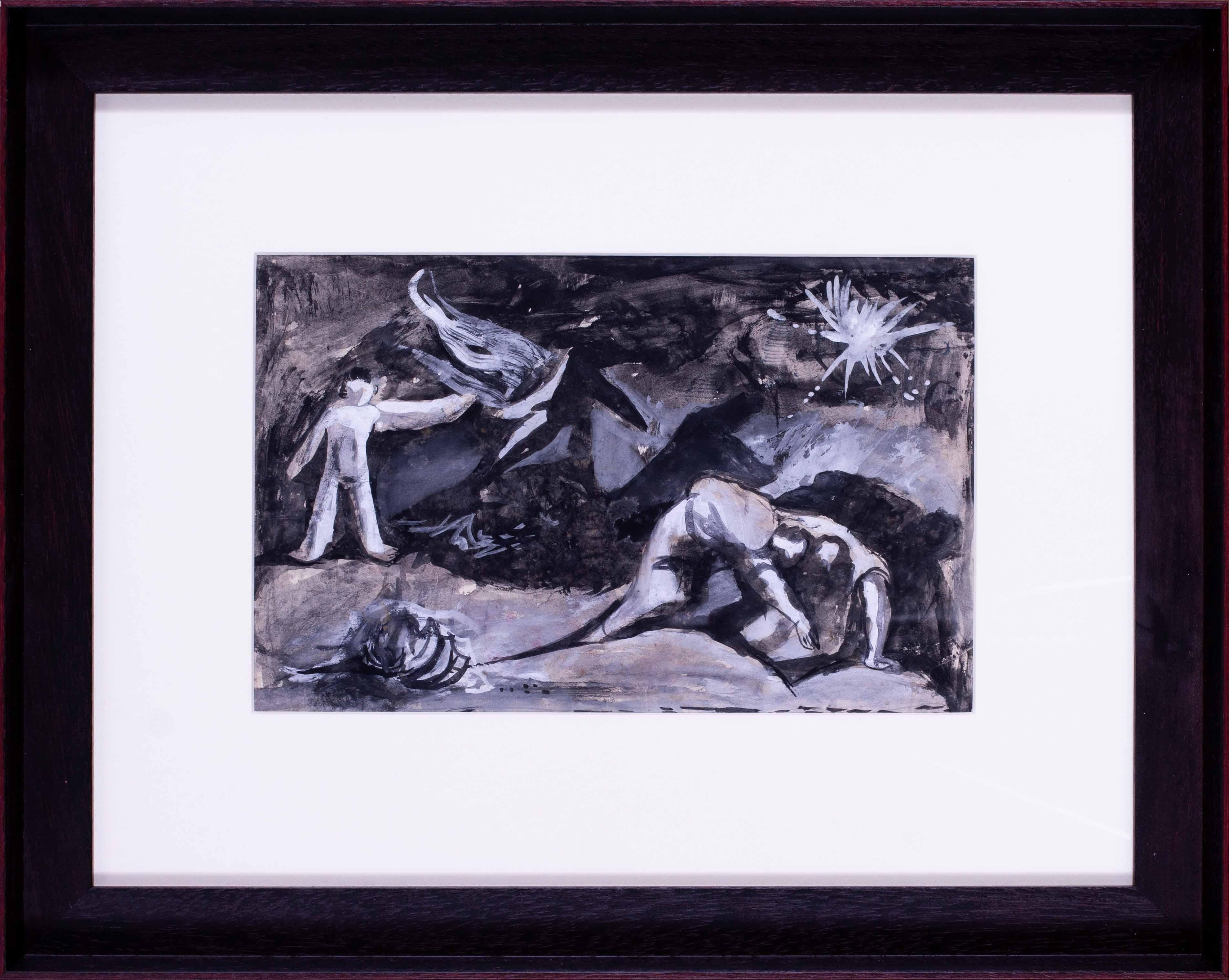 Norman Basil Town Figurative Art – Britische ausdrucksstarke Gouache aus der Mitte des Jahrhunderts "Eine biblische Allegorie" von Basil Townes