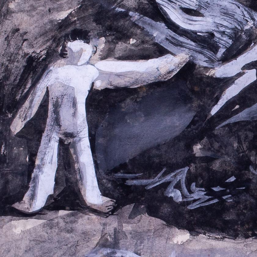 Britische ausdrucksstarke Gouache aus der Mitte des Jahrhunderts 