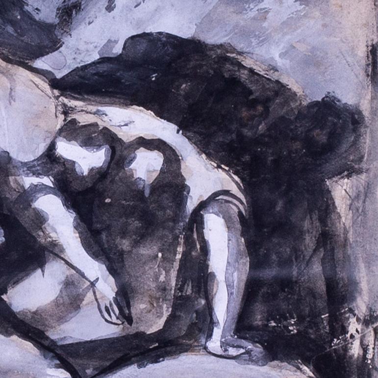 Britische ausdrucksstarke Gouache aus der Mitte des Jahrhunderts 