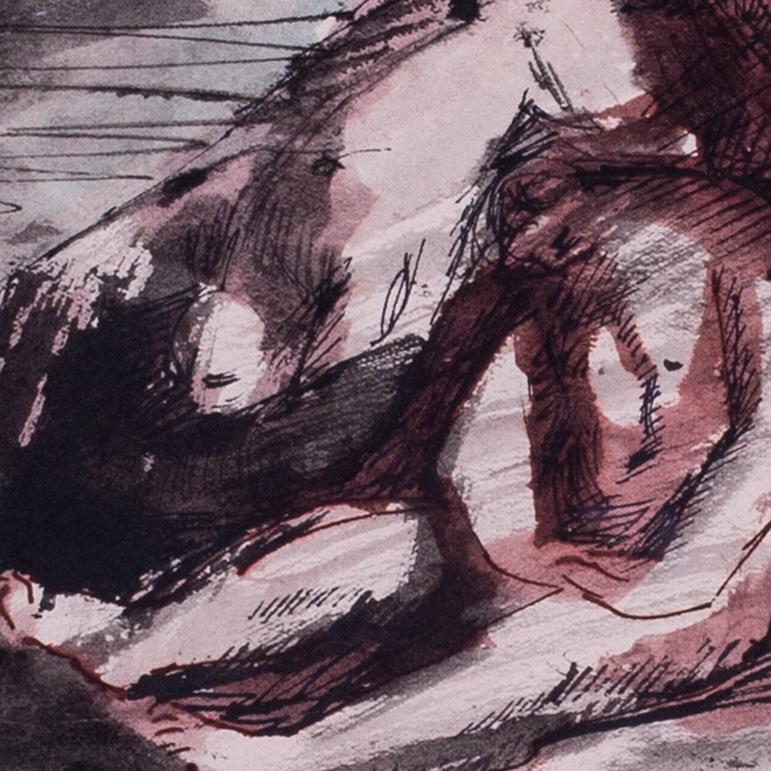 Britische ausdrucksstarke Gouache aus der Mitte des Jahrhunderts 