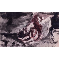 British expressive, mid century gouache 'Covering sorrow' by Basil Town