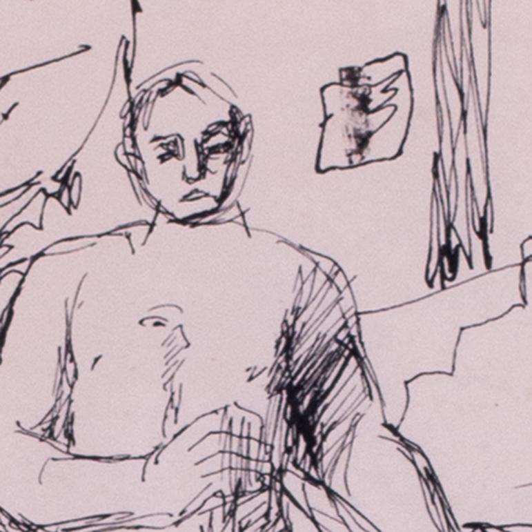 British expressive, mid century pen and ink 'Preparing the nets' by Basil Town - Gray Figurative Art by Norman Basil Town