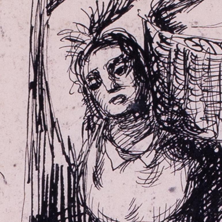 British expressive, mid century pen and ink 'Washer Women' by Basil Town - Art by Norman Basil Town